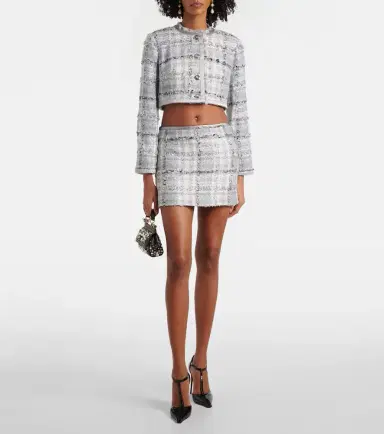 Dolce & Gabbana Checked cropped lamé tweed jacket | Thumbnail 3