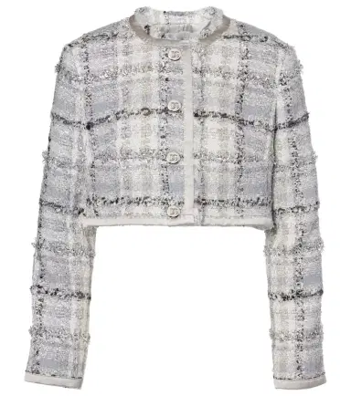Dolce & Gabbana Checked cropped lamé tweed jacket | Thumbnail 1
