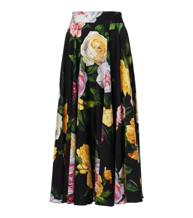 Dolce & Gabbana Floral silk-blend charmeuse midi skirt