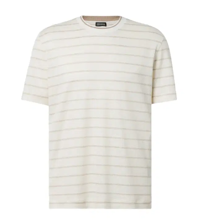 Zegna Striped linen and silk-blend T-shirt