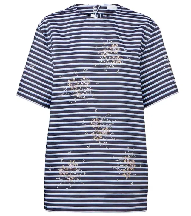 Rabanne Embellished striped cotton jersey T-shirt