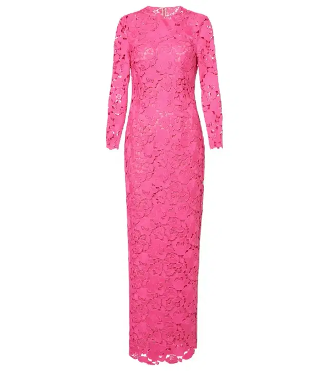 Floral asymmetric guipure gown