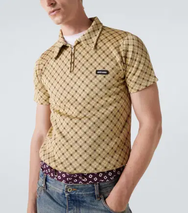Miu Miu Checked silk piqué polo shirt | Thumbnail 4