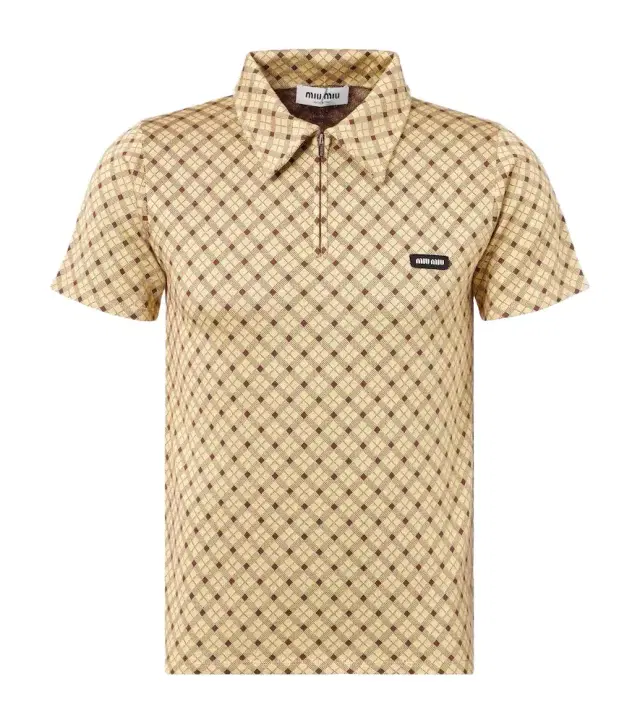 Checked silk piqué polo shirt