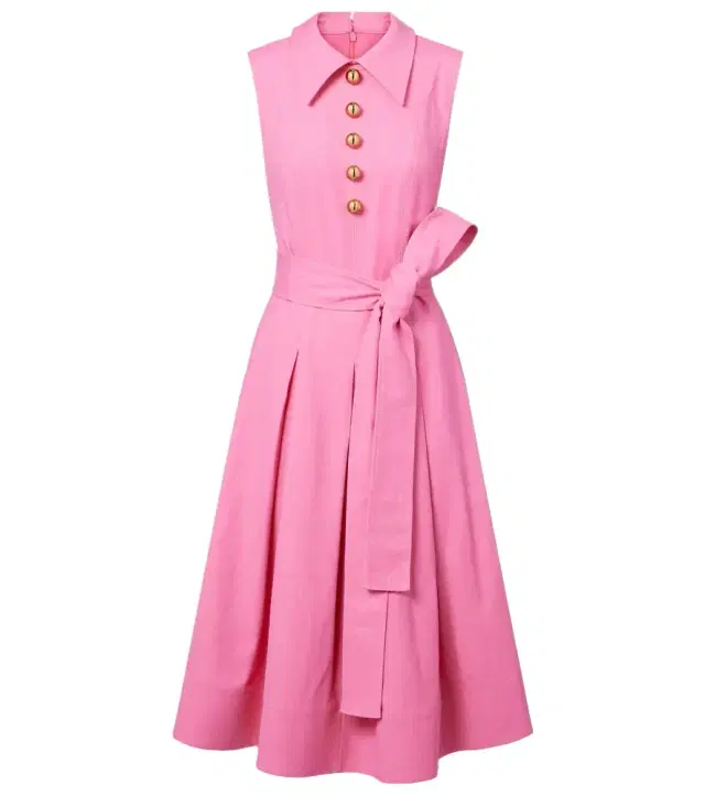 Belted twill midi dress