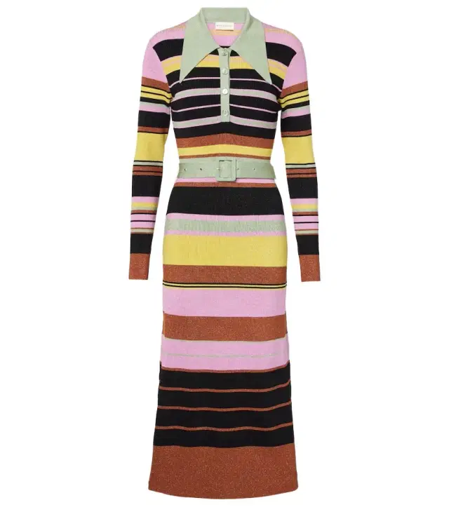 Rixo Striped metallic midi dress