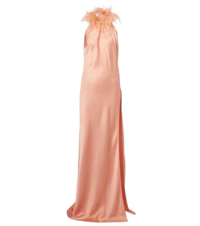 The New Arrivals Ilkyaz Ozel Jazzy feather-trimmed satin gown