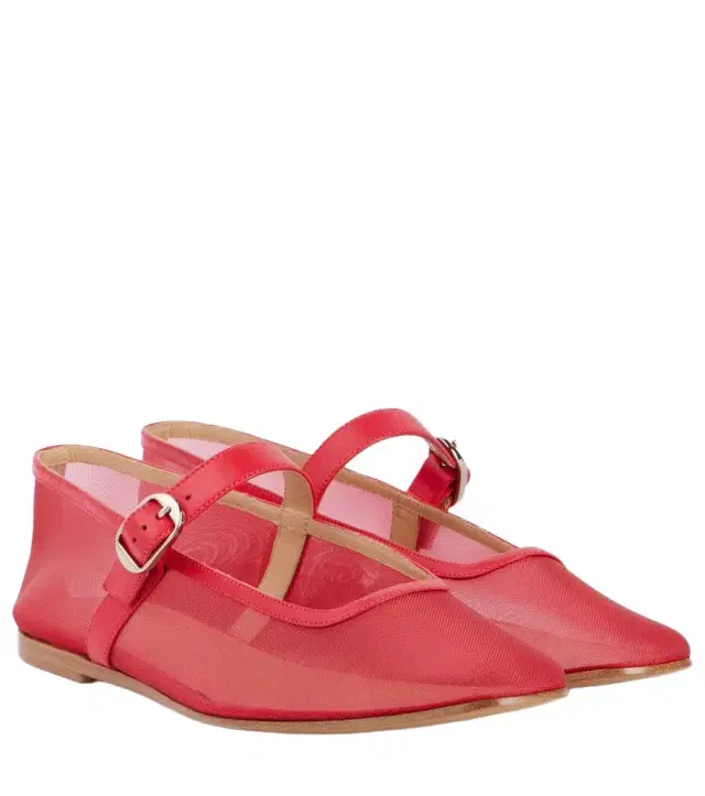 Le Monde Beryl Le Monde Béryl Leather-trimmed mesh Mary Jane flats