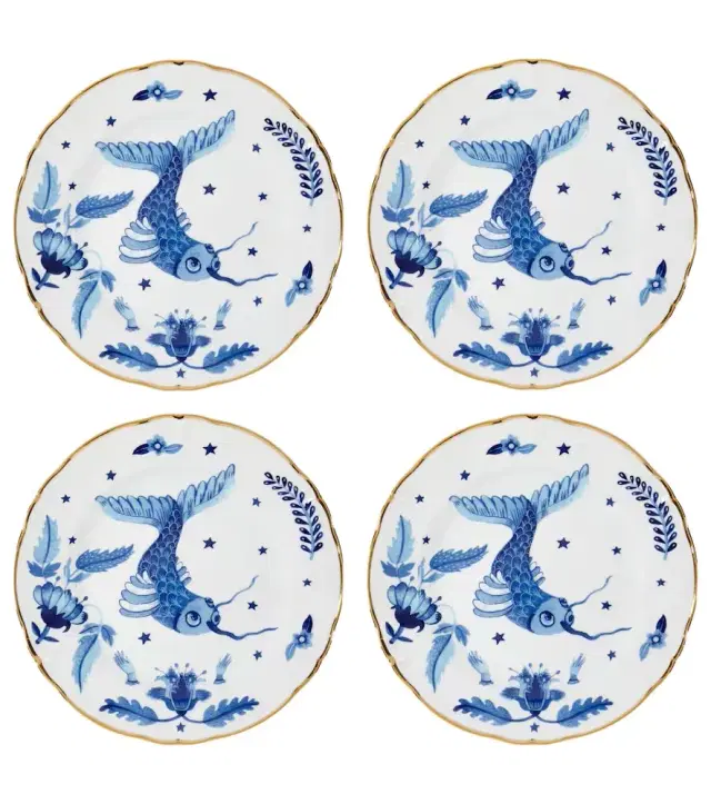 Bitossi Marino Blue Fish set of 4 dessert plates