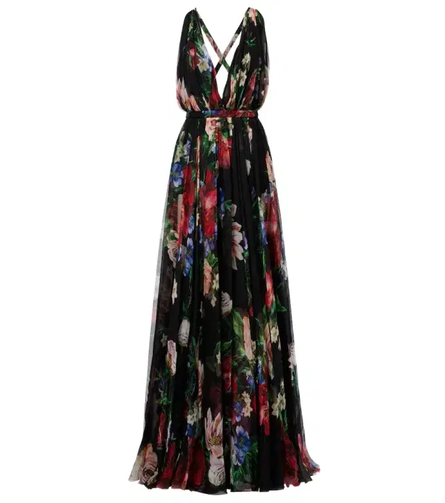 Dolce & Gabbana Floral pleated silk chiffon gown