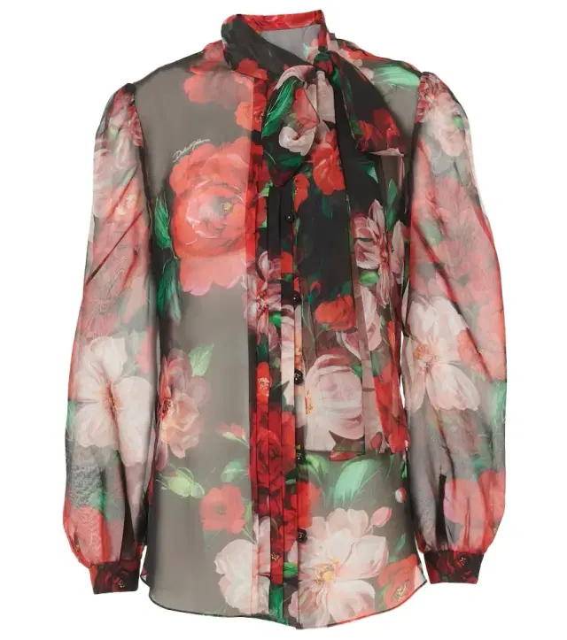 Dolce & Gabbana Floral tie-neck silk organza blouse