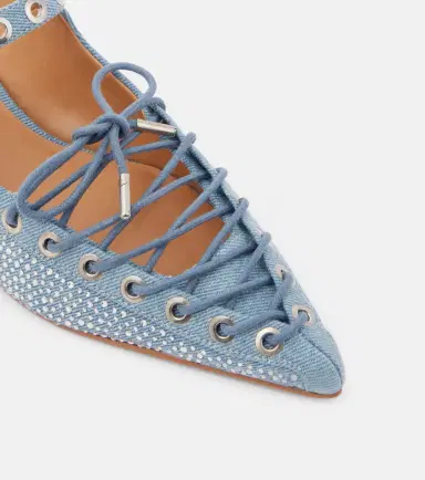 Ganni Embellished lace-up denim mules | Thumbnail 4