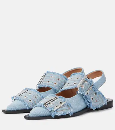 Ganni Feminine Buckle denim ballet flats | Thumbnail 2