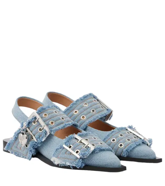 Ganni Feminine Buckle denim ballet flats