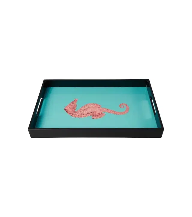 LES OTTOMANS Seahorse lacquered wooden tray
