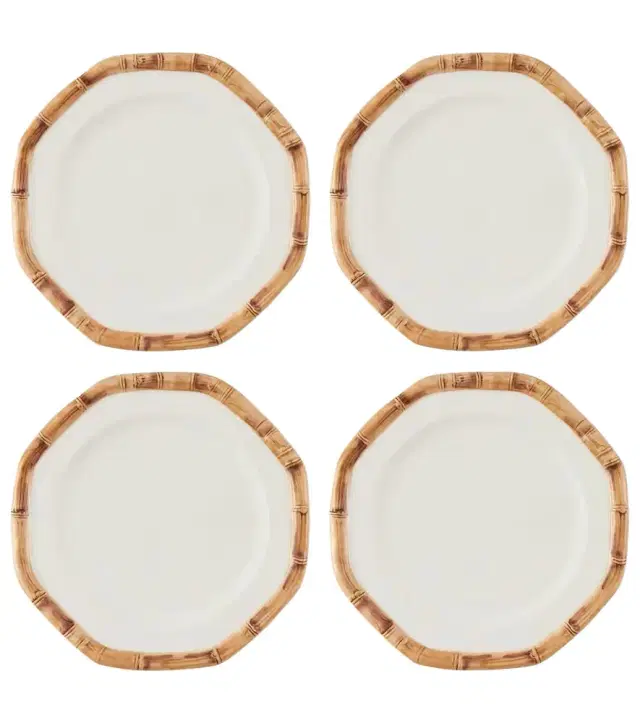 LES OTTOMANS Bamboo set of 4 ceramic dinner plates