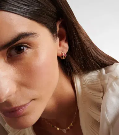 Roxanne First 14kt gold single hoop earring with diamonds and sapphire | Thumbnail 4
