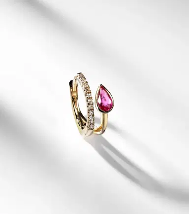 Roxanne First 14kt gold single hoop earring with diamonds and sapphire | Thumbnail 5