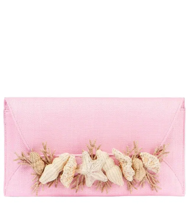 Aquazzura Marea Small raffia-trimmed clutch