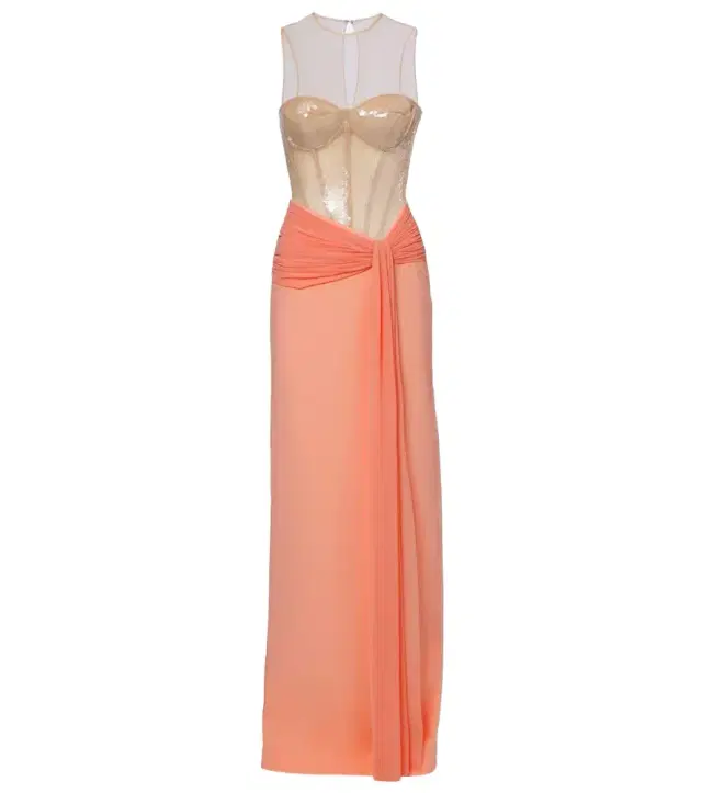 Sequined cady and mesh corset gown