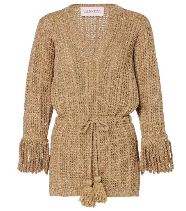 Valentino Open-knit lamé minidress