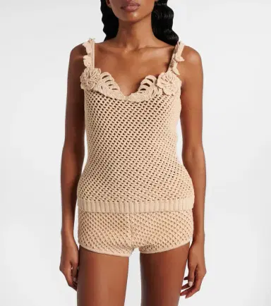 Elie Saab Crochet floral-appliqué cotton-blend top | Thumbnail 6