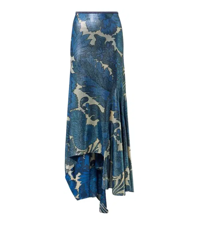 Etro Printed asymmetric lamé maxi skirt