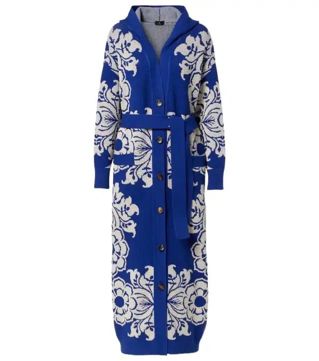 Etro Floral waffle-knit hooded cardigan