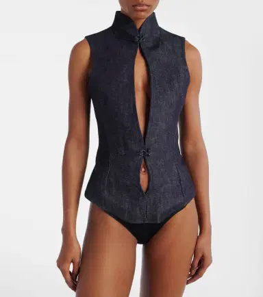 Mugler Cutout denim bodysuit | Thumbnail 4 Mugler Cutout denim bodysuit | Thumbnail 4