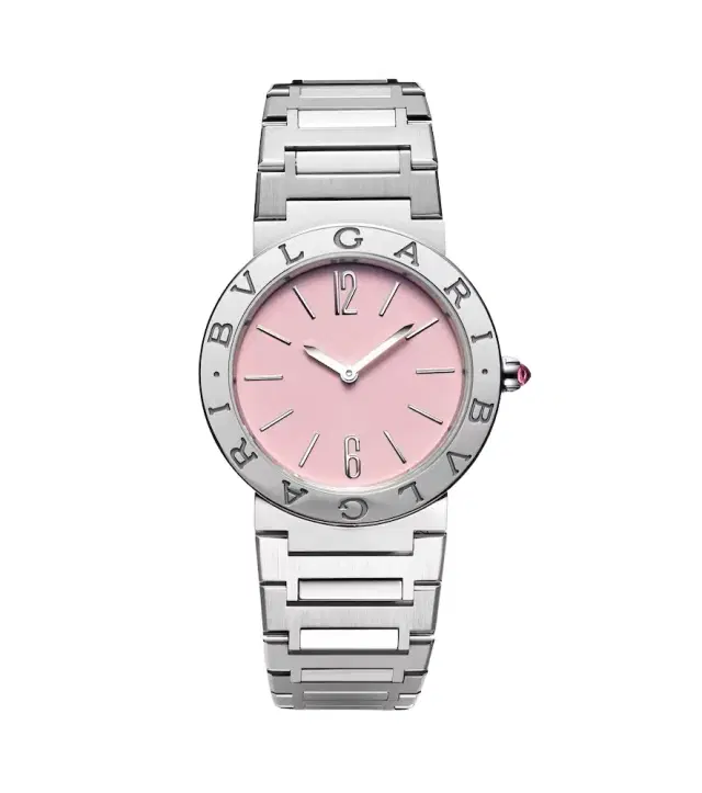 Bvlgari 33mm stainless steel watch with rubellite