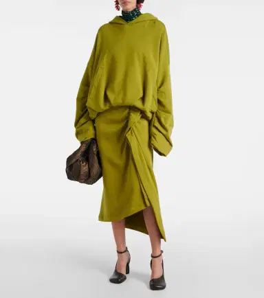 Dries Van Noten Gathered cotton midi skirt | Thumbnail 2