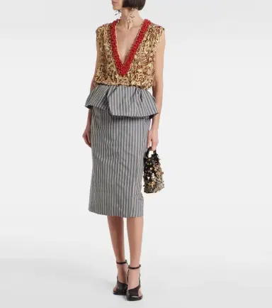 Dries Van Noten Striped cotton poplin midi skirt | Thumbnail 3