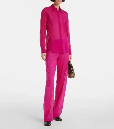 Dries Van Noten High-rise silk-blend wide-leg pants | Thumbnail 5