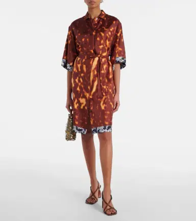 Dries Van Noten Belted printed silk shirt dress | Thumbnail 2
