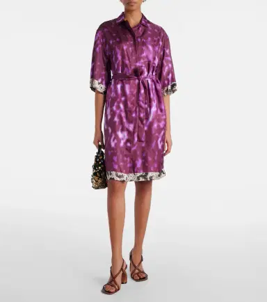 Dries Van Noten Belted printed silk shirt dress | Thumbnail 2