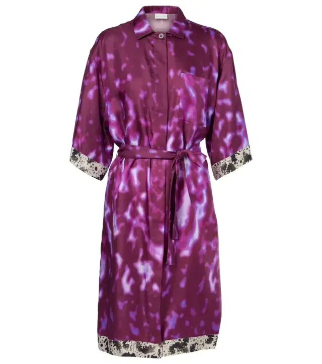 Dries Van Noten Belted printed silk shirt dress
