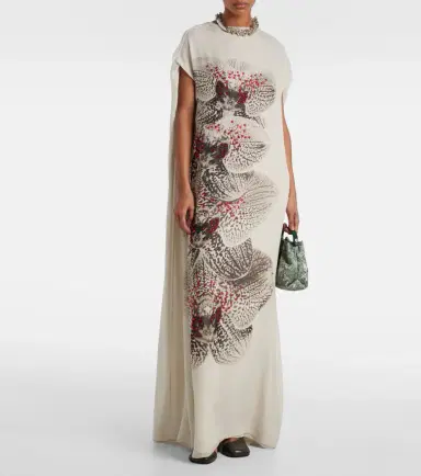 Dries Van Noten Beaded printed silk georgette gown | Thumbnail 2