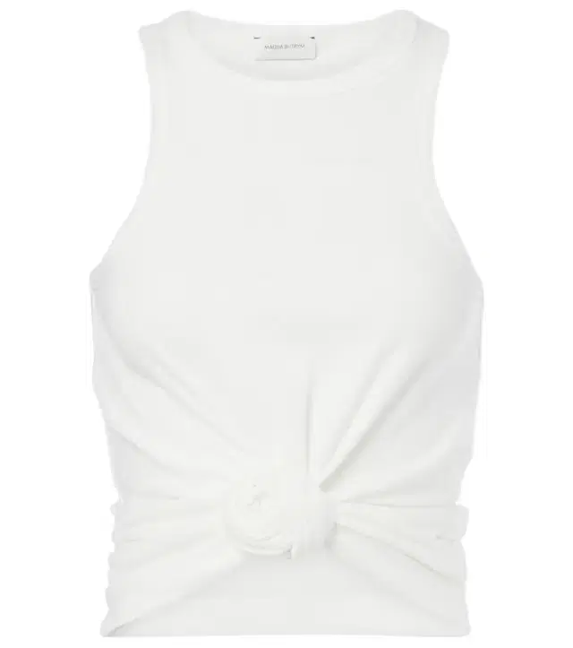 Gathered cotton-blend tank top