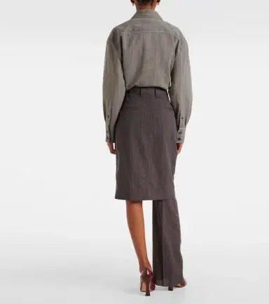 Bottega Veneta Asymmetric striped wool skirt pants | Thumbnail 3