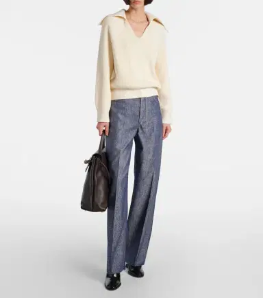 Bottega Veneta Trompe l'ail wool and cotton wide-leg pants | Thumbnail 4