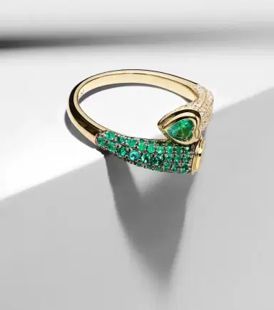 SHAY JEWELRY Mixed Bypass 18kt gold ring with emeralds and diamonds | Thumbnail 2