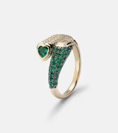 SHAY JEWELRY Mixed Bypass 18kt gold ring with emeralds and diamonds | Thumbnail 5