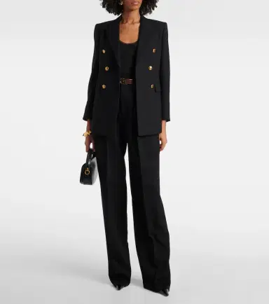 Saint Laurent High-rise wool Grain De Poudre tuxedo pants | Thumbnail 3