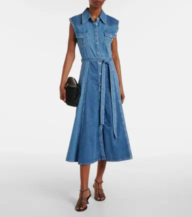 AG Jeans Belted paneled denim midi dress | Thumbnail 2 AG Jeans Belted paneled denim midi dress | Thumbnail 2