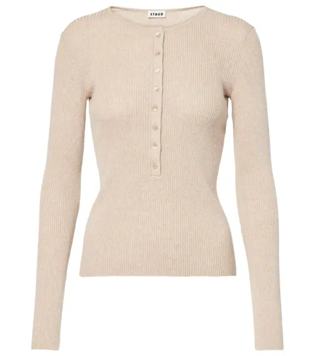 Staud Macaw cotton and cashmere Henley shirt