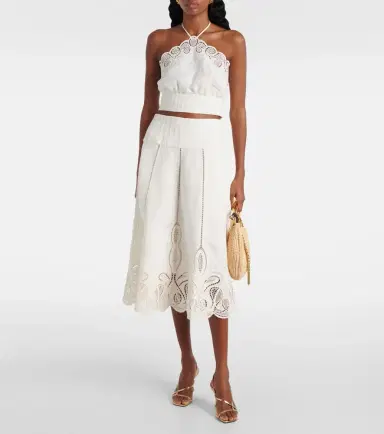 Simkhai Mellie scalloped linen-blend crop top | Thumbnail 2