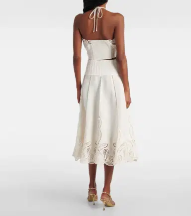 Simkhai Mellie scalloped linen-blend crop top | Thumbnail 4