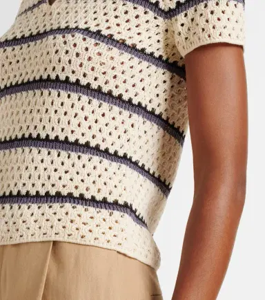 Vince Striped pointelle polo sweater | Thumbnail 2