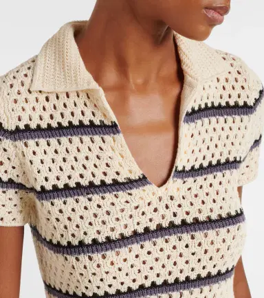 Vince Striped pointelle polo sweater | Thumbnail 4