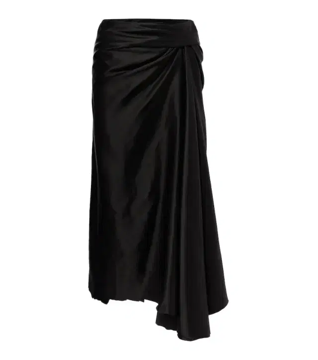 Draped twill midi skirt